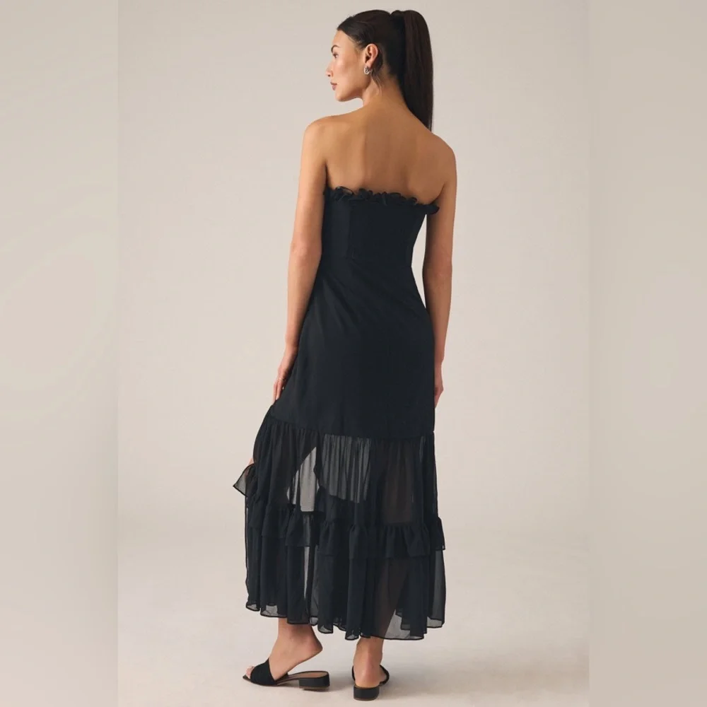 Anthropologie | Hutch | Strapless Tiered Ruffle‎ Side-Slit Dress | Size 6
